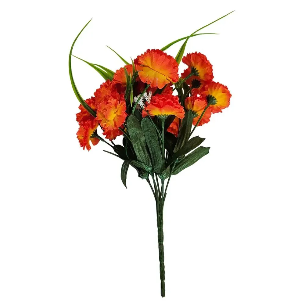 Orange Artificial Carnation Flower Bushes Faux Floral Greenery 11